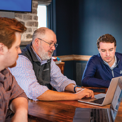 Phil Bailey, Lucas Kuklinski, and Dylan Shropshire of Drive Public Affairs collaborate and work together in the South Carolina office.