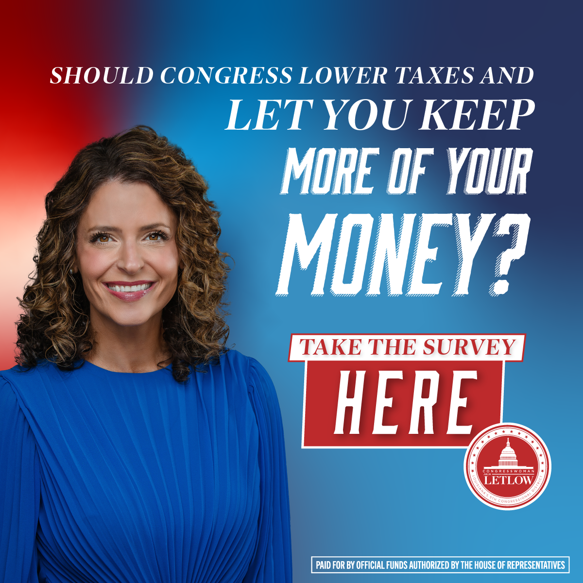 A social ad for Rep. Julia Letlow showcasing her fight to lower taxes for the state of Louisiana